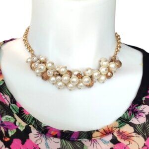 Nordstrom Gold Tone Chain Faux Pearl Bead Cluster Necklace EUC LIKE NEW